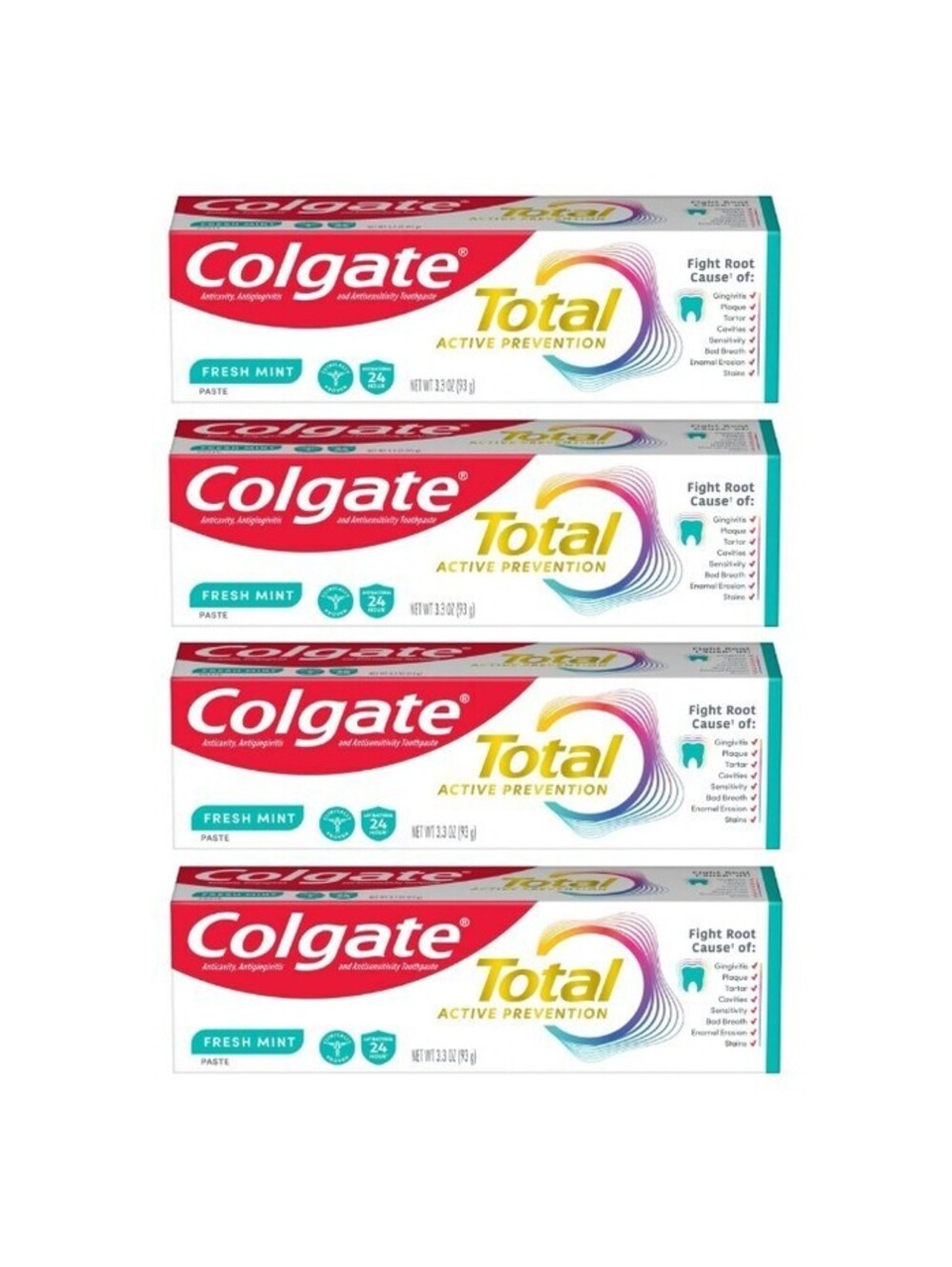 Lot of 4 Colgate Total Active Prevention Fresh Mint Toothpaste 3.3oz EXP 12/27